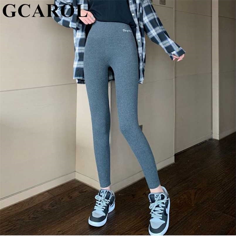 

GCAROL Women Thick Fleece Legging High Waist Letters Legging Pants Stretch Winter Seamless Fitness Can Be Worn Below Zero 211108, Oats beige