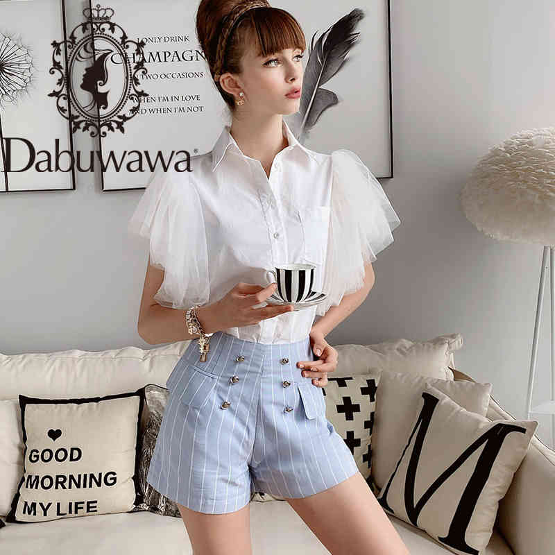 

Dabuwawa Blue Vertical Striped Pocket Front Shorts Women Summer High Waist Slim Fit Casual A-Line Shorts Female D18BSP006 210520, Sky blue