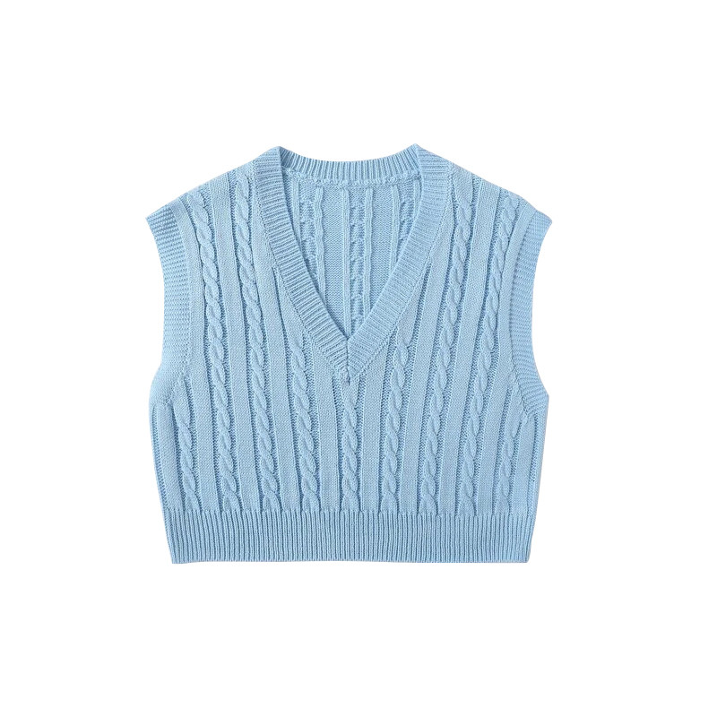 

2021 Korean Designer Custom Wholesale Sweaters Simple Casual Ladies Knit V-neck Sweater Vest, Yellow