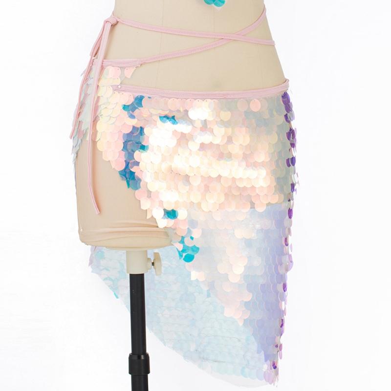 

Stage Wear E15E Women Belly Dance Costume Holographic Fish Scale Sequins Hip Scarf Waist Chain Colorful Dancing Long Wrap Skirt Belt, 6ee407750