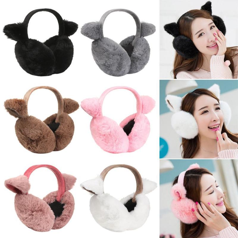 

Berets Ear Winter Women Warm Earmuffs Faux Fur Cartoon Girls Thicken Cotton Plush Warmth Muffs Protection, Black