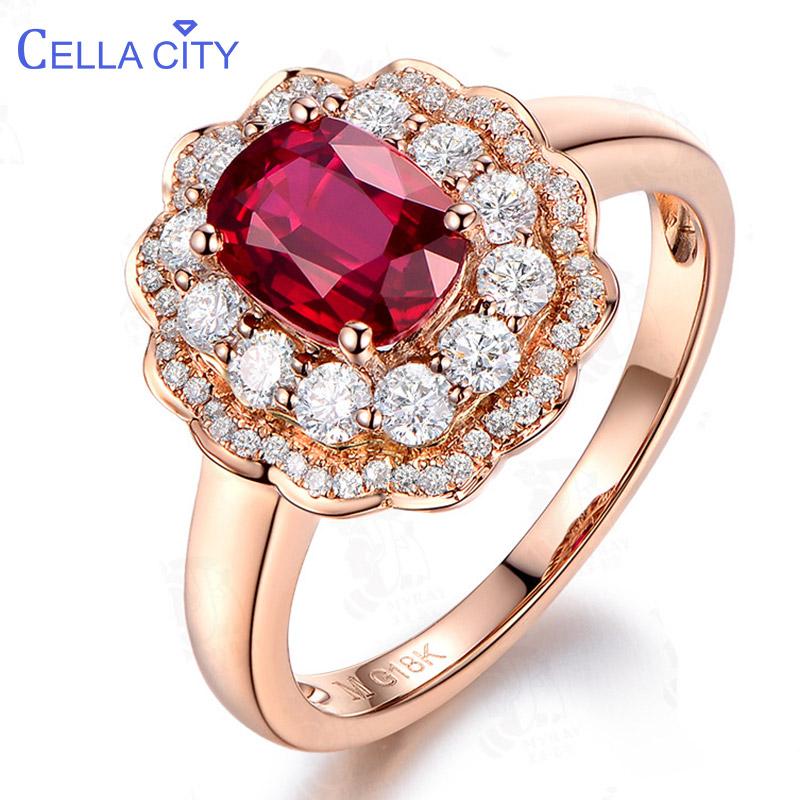 Cluster Rings Cellacity Classic Silver 925 Ruby Ring For Women Red Gemstones FineJewelry Rose Gold Color Open Adjust Size Party Gift-image-709489918