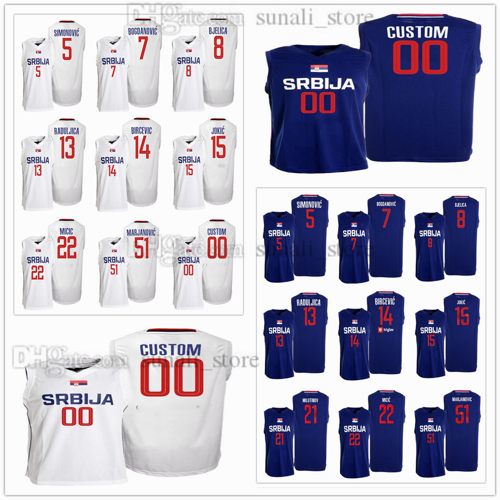 

2021 Basketball Jersey Serbia Olympics 5 Simonovic Bogdan Bogdanovic Nemanja Bjelica 13 Raduljica 14 Bircevic Jokic 15 Nikola 21 Milutinov Micic Boban Marjanovic, Kids blue