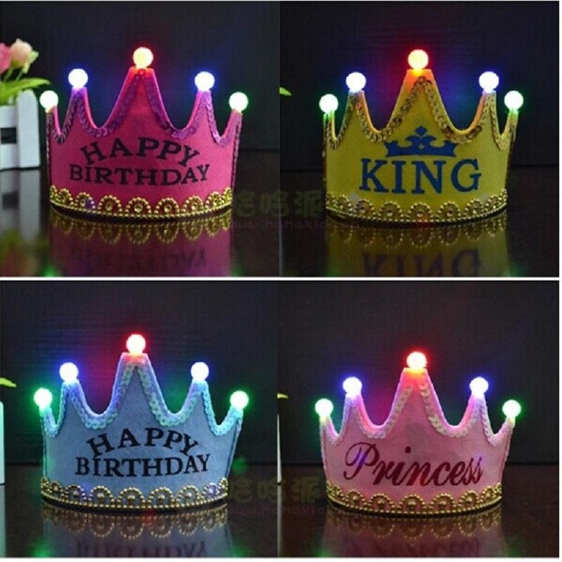 

Party Hats Mix Color Luminous Led Birthday Cap Hat King Princess Crown Decorations Kids Christmas For Home