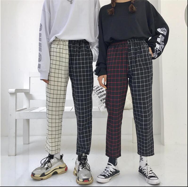 

men women capri and wild self cultivation personality stitching retro plaid casual nine pants drop good quality, Black;white
