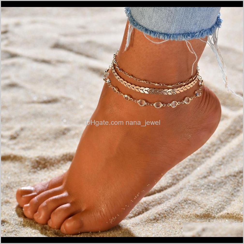 

Jewelrythree Layer Gold Color Chain Anklet Fashion Simple Copper Sequins On Leg Foot Jewelry Barefoot Sandals Ankle Anklets For Women Drop D
