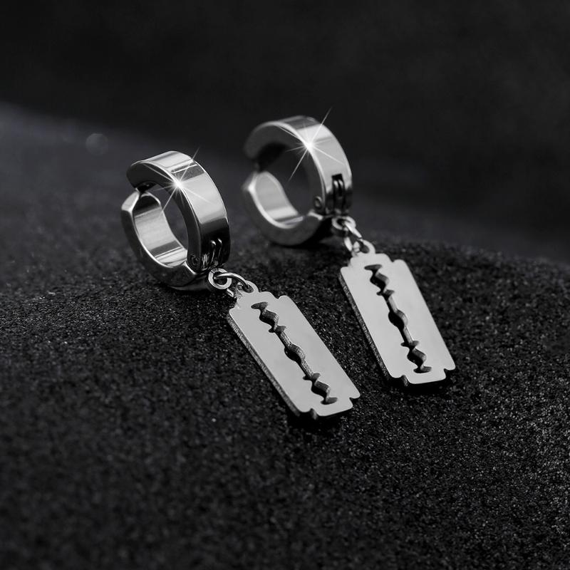 

Stud Retro Punk Personality Hip Hop Blade Earrings Dangle 2021 Trend Demon Slayer Bisexual Steel Goth For Men Earings Set, Golden;silver