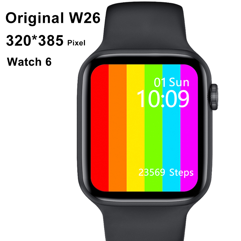 

Original IWO W26 2021 Smart Watch Men Women 44MM 40MM Full Touch Fitness Tracker IP67 Waterproof Smartwatch For Xiaom Iphoneg, Black