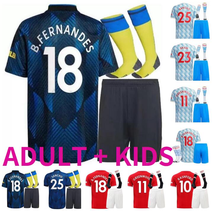

kids kit youth soccer jerseys 2021 2022 POGBA SANCHO CAVANI UTD VAN DE BEEK MARTIAL B. FERNANDES RASHFORD SHAW R.VARANE GREENWOOD LINGARD football shirt 21 22 man, 21/22 with socks