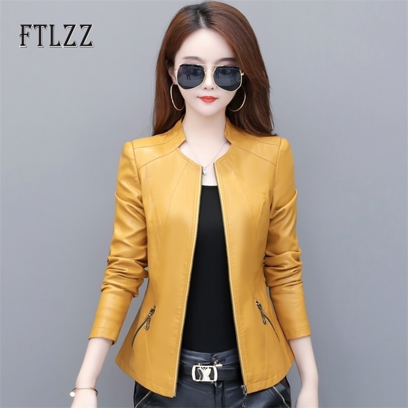 

Spring Autumn Leahter Jacket Women Long Sleeve Slim Zipper Biker Coat Ladies Vintage Plus Size Pu Outerwear Blazer 210602