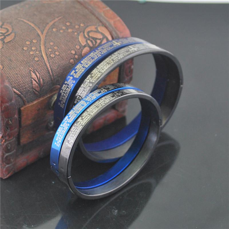 

Bangle Bohemian Blue Color Stainless Steel Men Bangles Charm Bible Cross Bracelets For Women Accessories Friendship Gift Cute Jewelry