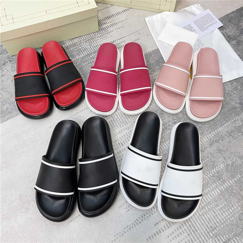 

Brand Designer Mens and Womens Fashion Slippers Sandals Original Box High Quality Universal Beach Slide Flip-flop Rubber Flat Sole 35-43, Black red