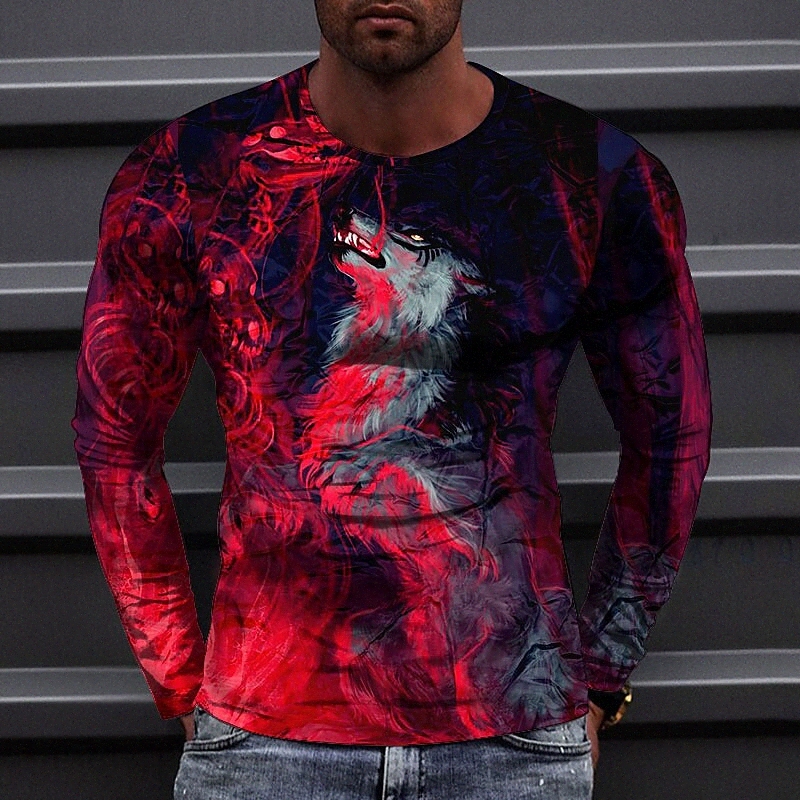 Men's Tee T shirt 3D Print Graphic Tiger Animal Round Neck Casual Daily 3D Print Long Sleeve Tops Casual Fashion Designer Comfortable Black