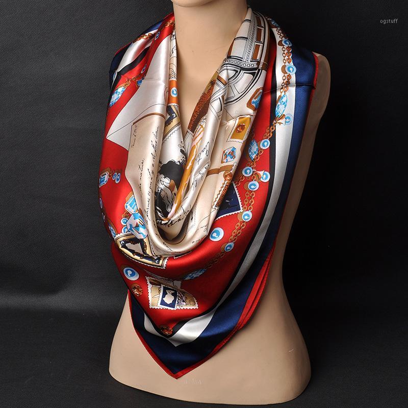 

Scarves Real Silk Scarf Square Women Fashion Luxury Soft Neckerchief Head 90*90cm Pure Natural Laides, Blue;gray
