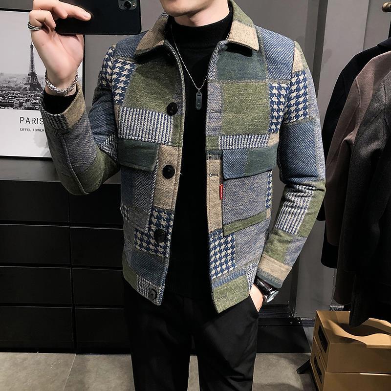 

Men's Jackets Autumn Men Woolen Plaid Jacket 2022 Japanese Streetwear High Quality Slim Fit Short Windbreaker Brand Clothes, Black;brown