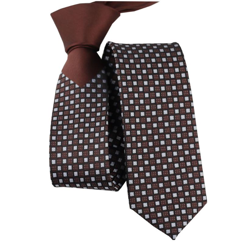 Neck Ties Coachella Brown Knot Contrast Silver Black Check Necktie Microfiber Men Skinny Tie 6CM-image-736739589