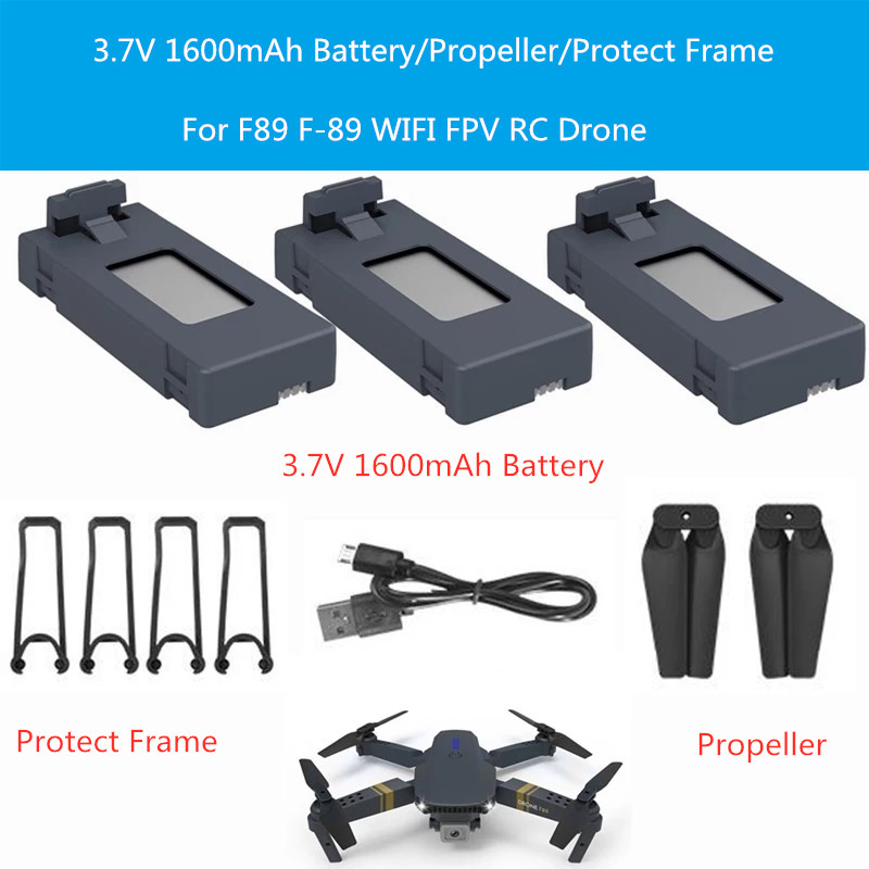

2PCS or 3PCS 3.7V 1600mAh Battery/Propeller/Protect Frame/USB Line For F89 RC Drone Main Blade F89 Accessories And USB Cable