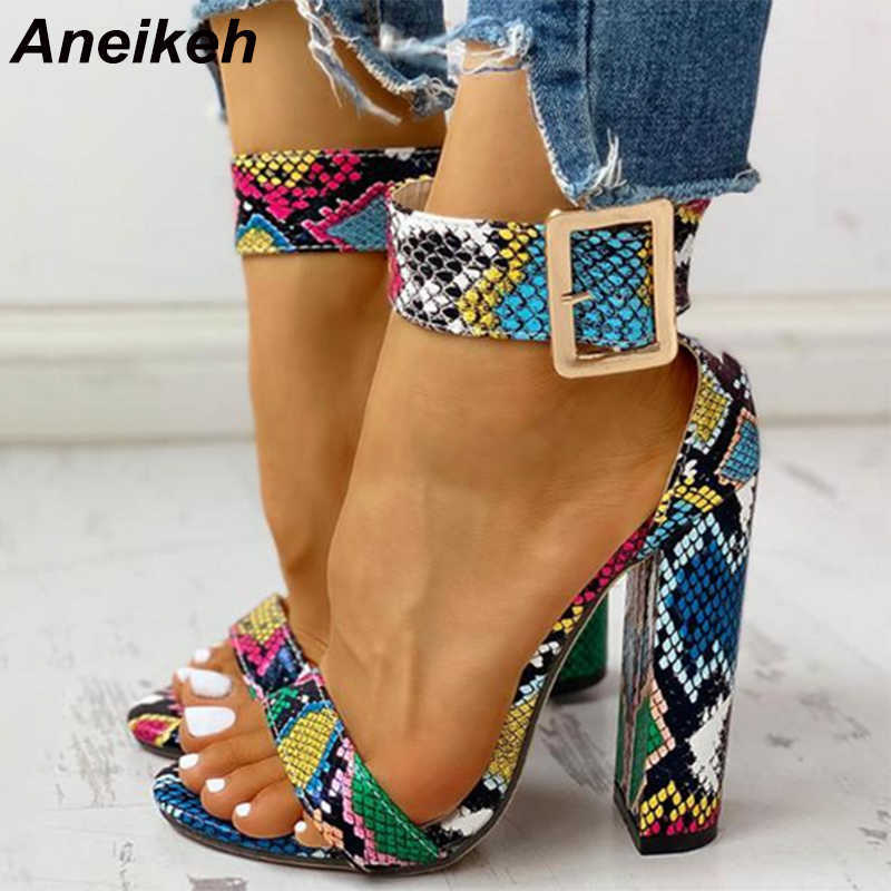 

Aneikeh 2021 Leopard Print Women Sandals High Heels Summer Ankle Strap Square Heel Fashion Sandals Pumps Dropshipping Size 35-40 Y0721, Colour
