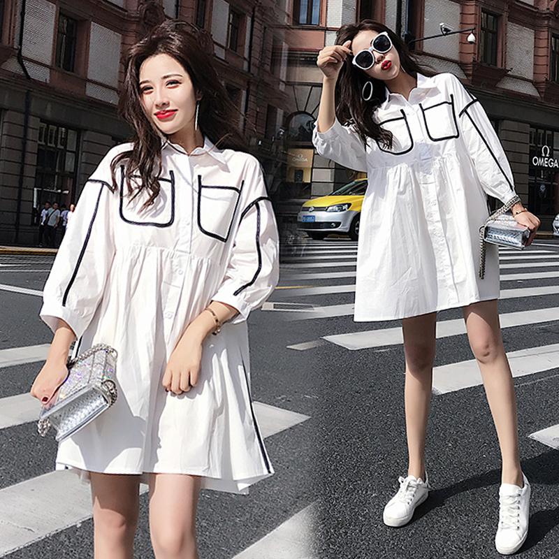 

Maternity Dresses 968# Dress Spring Autumn Cotton Plus Size Loose Stylish For Pregnant Women Mom, White