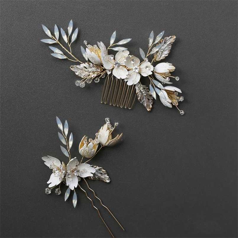 

Opal Crystal Hair Comb Pin Vintage Gold Hairpin Flower Leaf Headpiece Headdress Bride Wedding Jewelry Bridal Accessories m200 211019