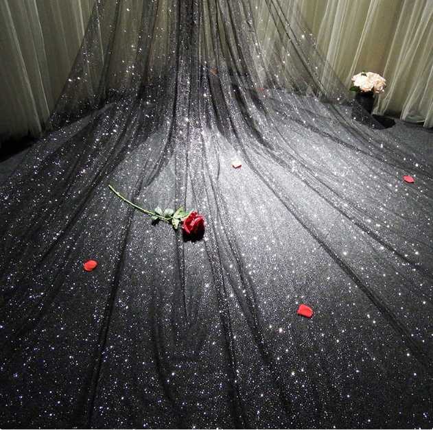 

Bridal Veils Shining Black Veil Wedding Fairy Flashing Super Long Cathedral Sparkle