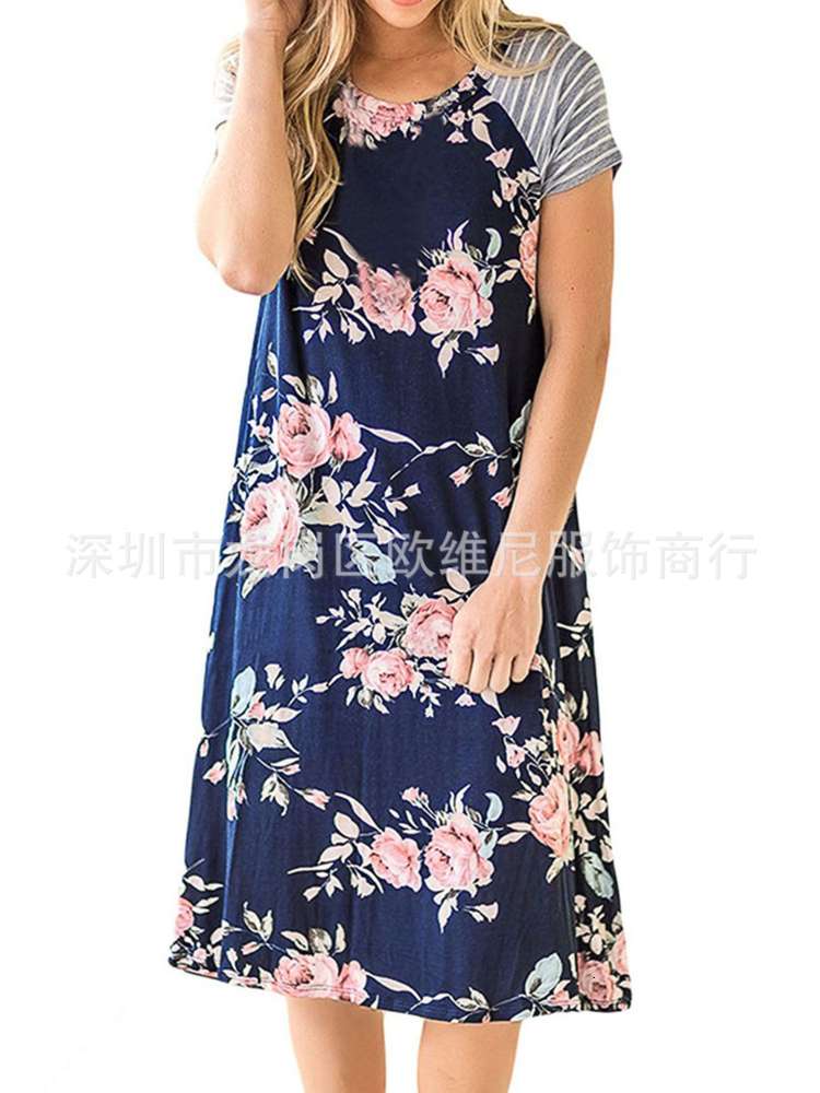 

summer dress in 2019, Yama, big swg raglan sleeve digital prted skirt, Black;gray