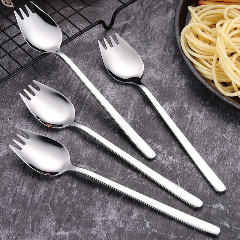 

Forks 2in1 Fork Spoon Long Handle Salad Reusable Stainless Steel Spork Dessert Spoons Outdoor Picnic Dinnerware