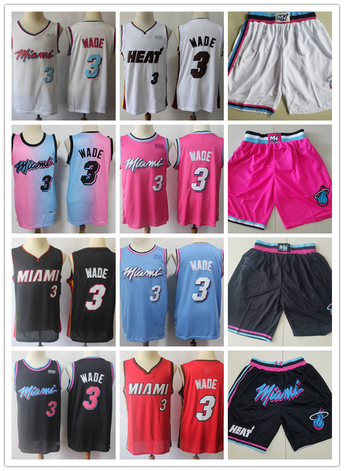 

Mens Miami Heat City Edition Throwback jersey Dwyane 3 Wade Basketball Shorts Basketball Jerseys pink Black Red white Black