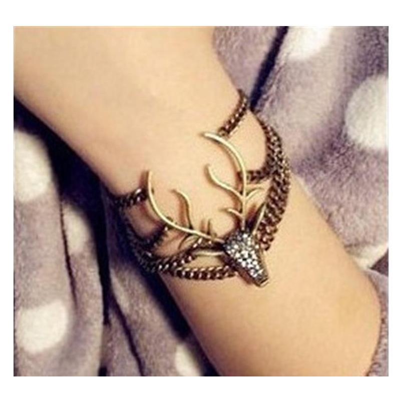 

link, chain europe and the united states retro multi-storey diamond horn bracelet korea flash drill deer head w sqcedj dh_seller2010 lkf7 ex, Black