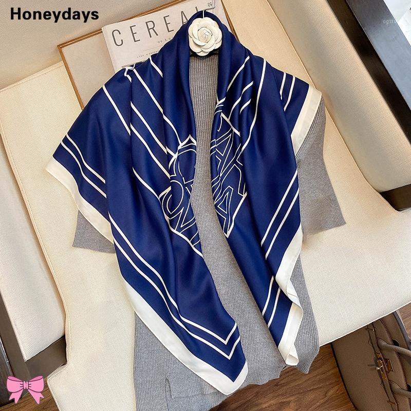 

Scarves Fashion Temperament Cotton Scarf Soft Lady Silk Square Women's Warm Neckerchief Air-conditioned Room Shawl Holiday Gift, Blue;gray