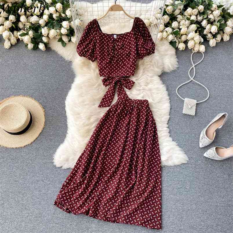 

Female Outfits Fashion Women Bandage Short Sleeve Blouse + Elastic Waist Skirt Beach Suits Two Piece Sets Tracksuit 210519, Red