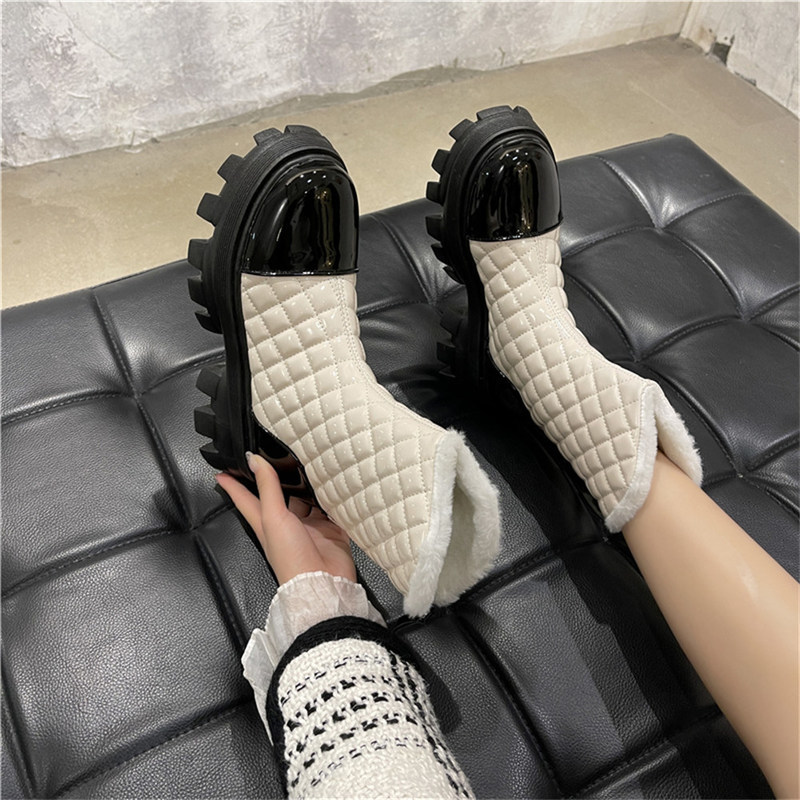 

Designer Fashion Women Shoes Female Snow Boots Zipper Med Heel Ankle Rome Winter Warm Fluff 645, Black