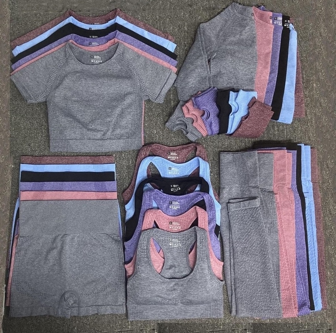 

Womens tracksuits Autunm winter Fashion Gym wear Designer Women Yoga Suit style Sportwear Fitness Sports 5PCS bra t shirts Leggings outfits solid yogaworld Elastic, Purple