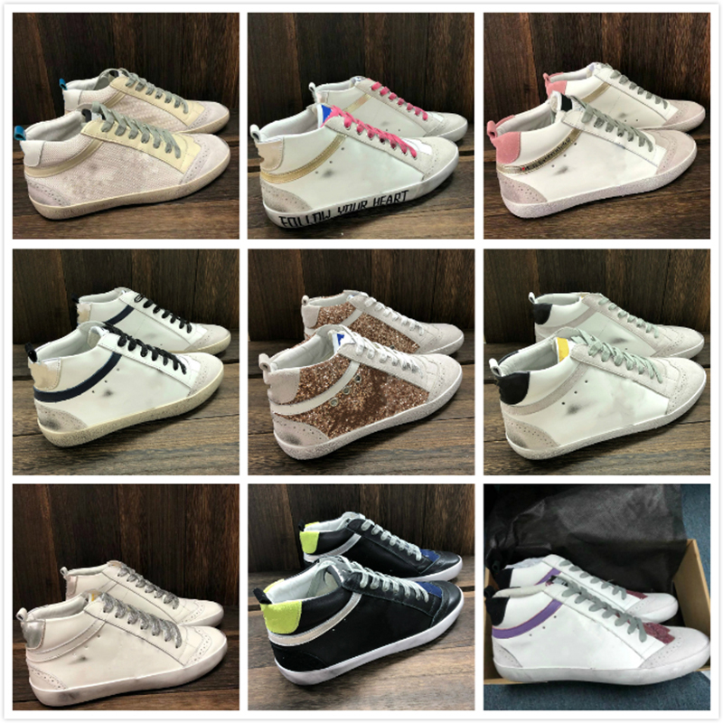 

Italy Brand Mid Star top sneakers Golden Designer Shoes Women luxury Trainers Goose Sequin Classic White Do-old Dirty Men shoe, Star3 white star platform hi star style