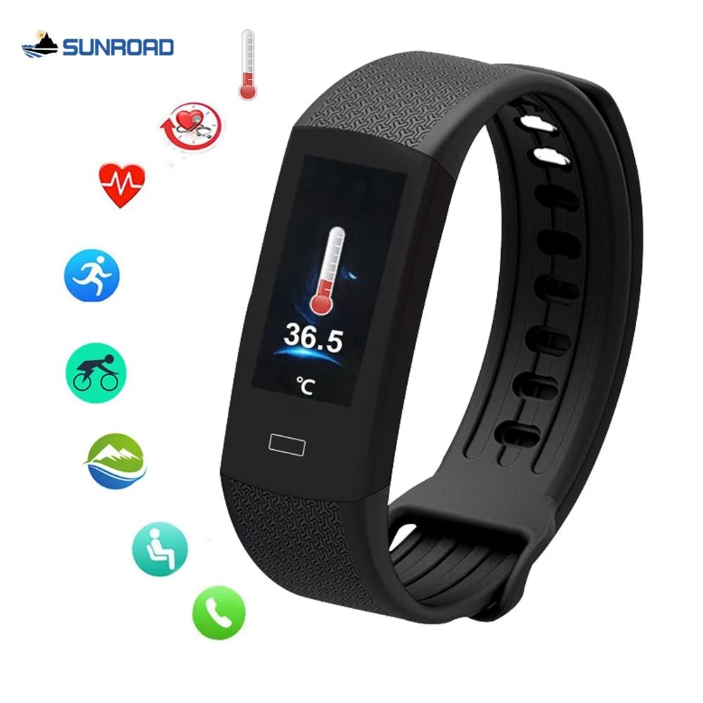 SUNROAD smart band with body temperature heart rate fitness tracker sports watch bracelet waterproof colorful screen-image-715123204