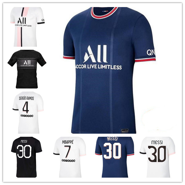 

Maillots 2021 2022 MBAPPE soccer Jerseys SERGIO RAMOS jersey VERRATTI HAKIMI MARQUINHOS football Kits uniform MESSI third black maillot de foot equipments S