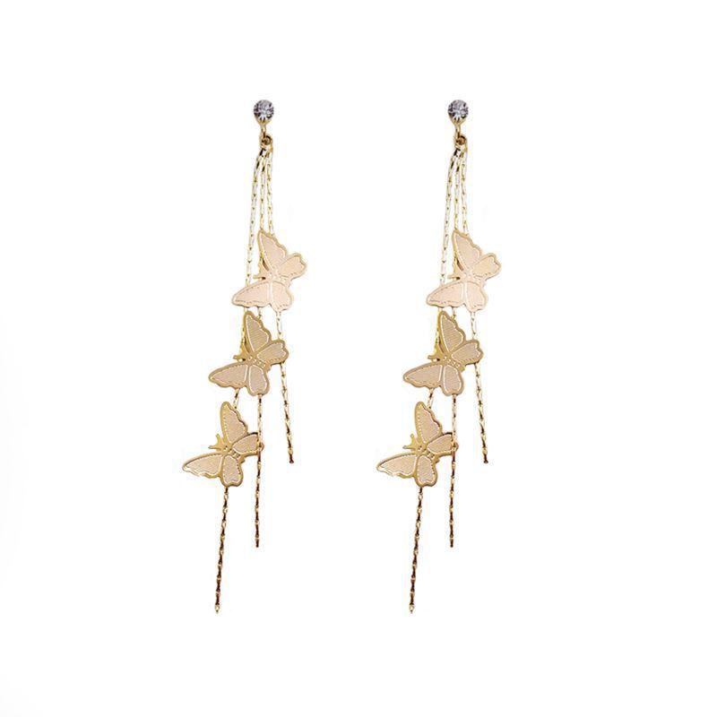 

Dangle & Chandelier Long Tassel Butterfly Earrings For Women Gold/Silver Color Metal Elegant Hollow Piercing Oreille Korean Dangling