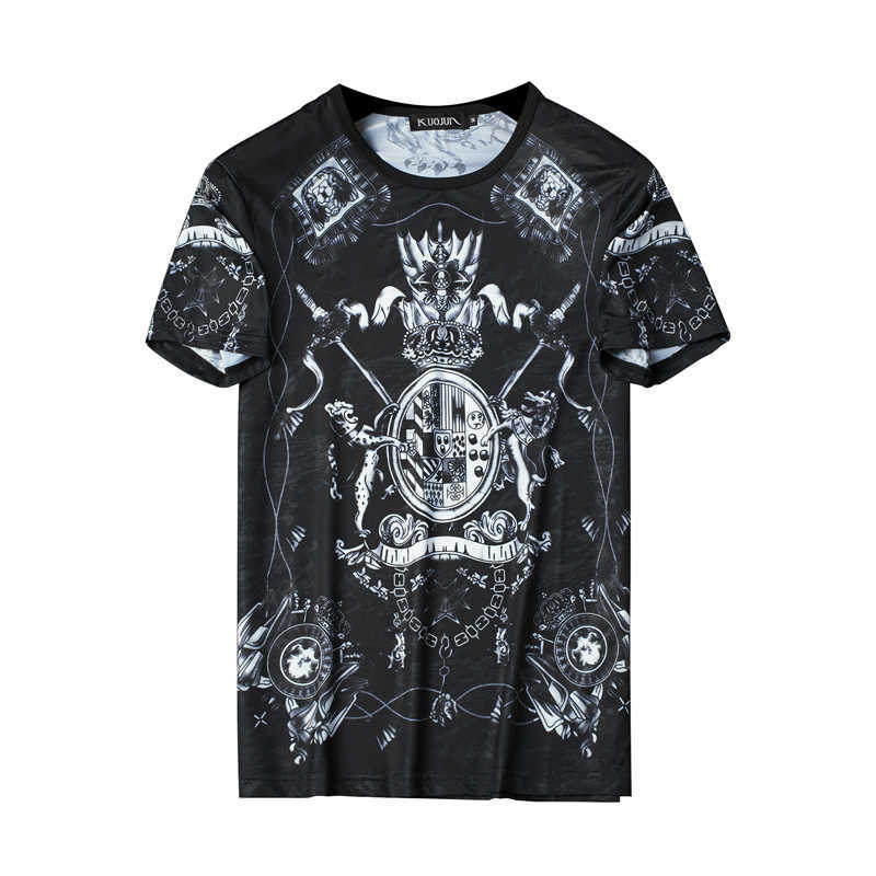 

Big Size 7XL T Shirt Men Summer Short Sleeve Retro Print Casual T-shirt Streetwear Funny T Shirts Tops Ice Silk Brand Clothes 210527, Black