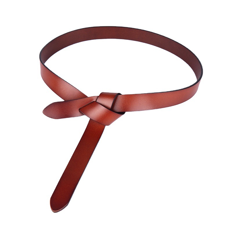 

Non perforated womens belt luxury designers creative belt simple matching dress shirt suit waist knot leather belt, Black