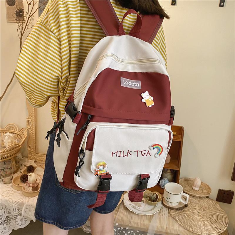 

School Bags Student Backpack 2021 Color Contrast Korean Campus Schoolbag Girl Harajuku Fashion College Trend, Without accessories