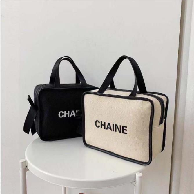 

Fashion portable travel washing cosmetic bag large capacity storage canvas Korean lunch box handbag, Black