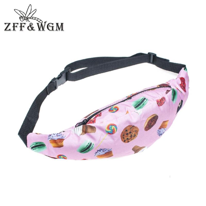 

ZFF&WGm 3D Print Waist Bag Sport Fashion Belt Leather Pink Zipper Hip Women Bags