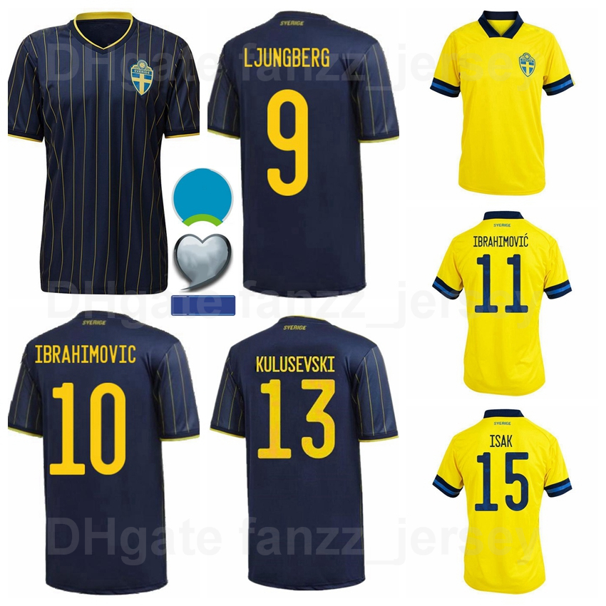 

2021 2022 Sweden Jerseys Soccer 9 BERG 10 IBRAHIMOVIC 7 LARSSON 24 DANIELSON 11 ISAK 22 QUAISON National Team Football Shirt Kits Uniform, With patch