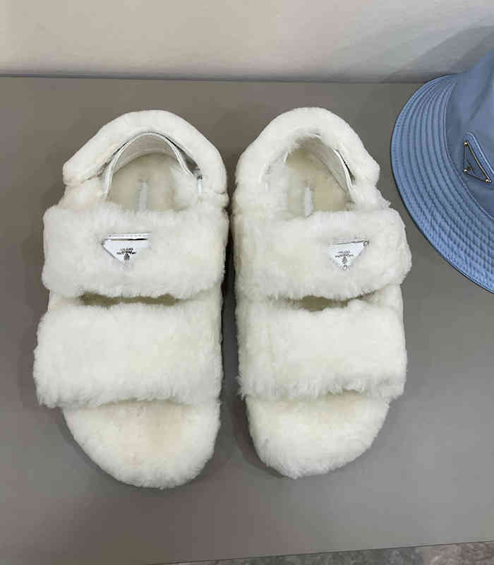 triangle winter new wool Velcro flat sandals Plush warm cotton shoes slippers
