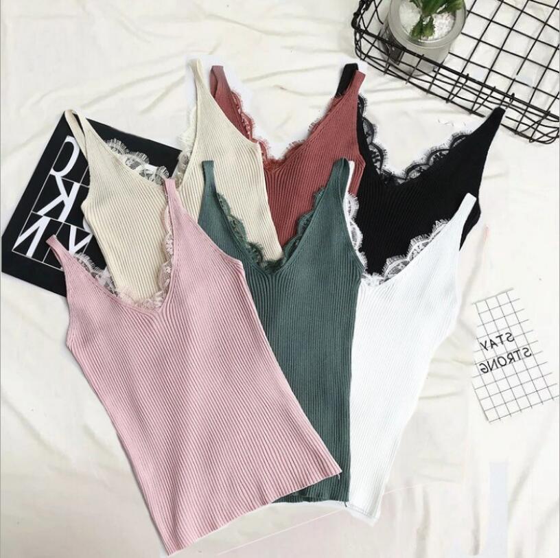 

Harajuku Summer Tank Tops Women Casual Lady Top Tees Knitting T-shirt Female Brand Clothing T Shirt V-neck Tops QH1879 210518, Red