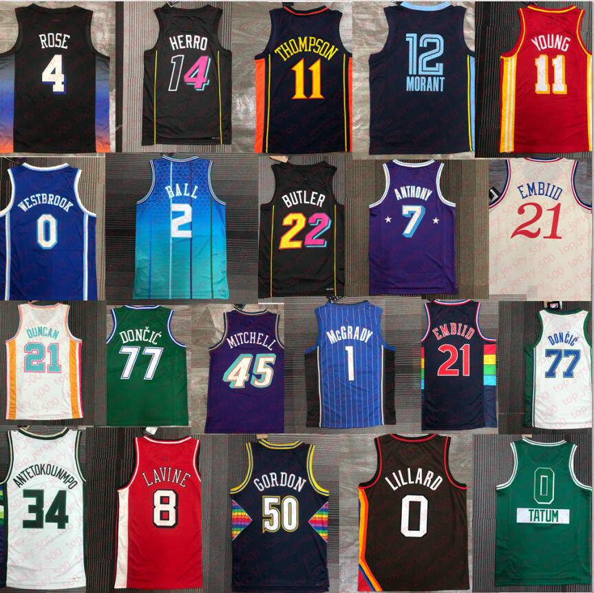 

New Basketball Stephen Curry Jersey LaMelo Ball Lillard Young Donovan Mitchell Devin Booker Ja Morant Kevin Durant Luka Doncic Antetokounmpo Harden Butler City, As shown in illustration