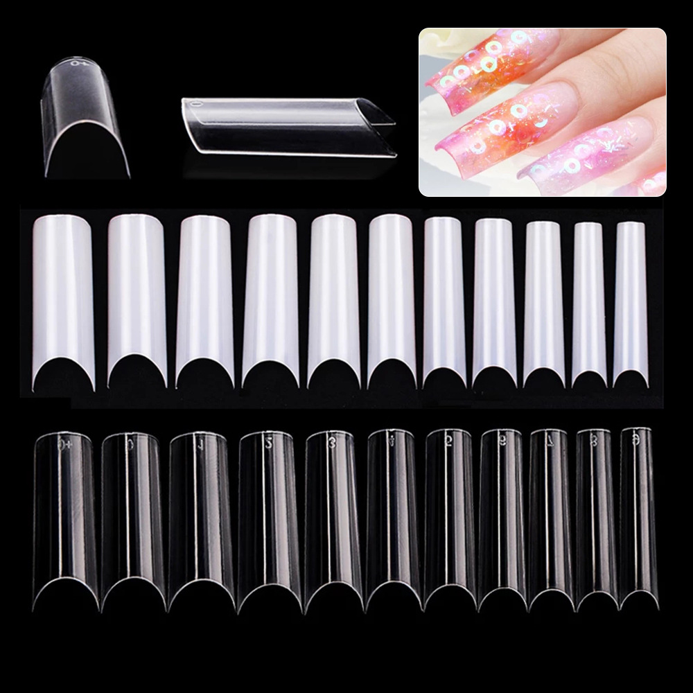 

100 500 550PCS Water Pipe Tube Coffin False Nail Tips Extension XL Extra Long High Arc French Head Denim Ballet Natural Clear Box set, Choose styles