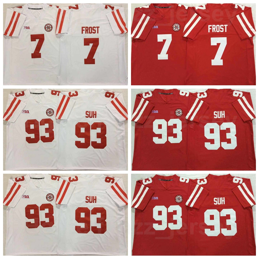 

NCAA College Football Nebraska Huskers Cornhuskers Jersey 93 Ndamukong Suh 7 Scott Frost University Red White Team Color All Stitched For Sport Fans Top Quality, 7 white