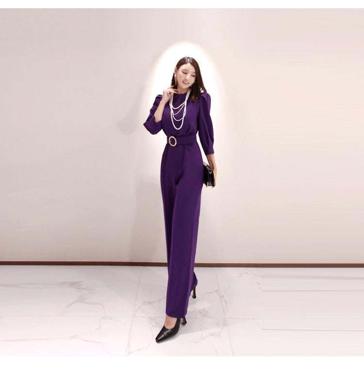 

Women' Jumpsuits & Rompers Spring Women Fashion Elegant Office Workwear Casual Long Pants Romper With Belt, Purple