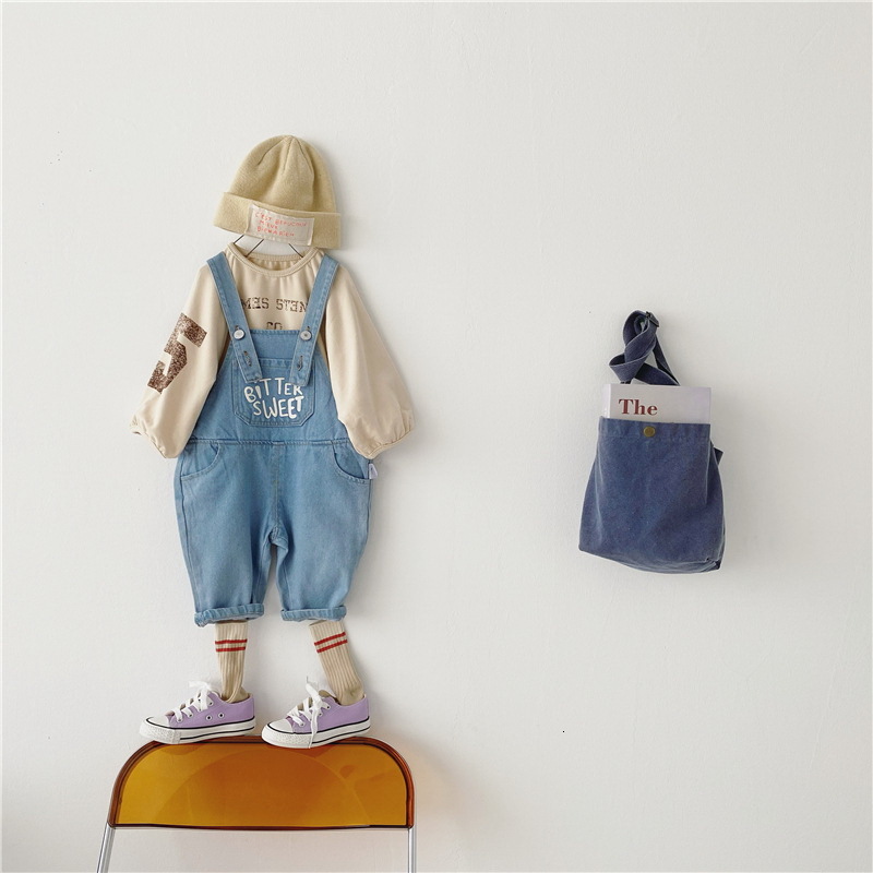 

Overalls Spring Korean Style Kids Girls Sleeveless Blue White Letter Denim Pants Clothes E3543 U2IH
